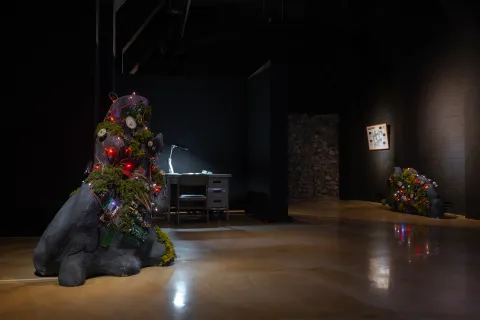 Exhibition view - Interactive Cave fragment and The Security Guard's Desk