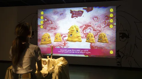  EE is speaking. Exhibition view, ISEA 2025, Hangaram Design Museum, Seoul Arts Center, Seoul, Korea, 2025