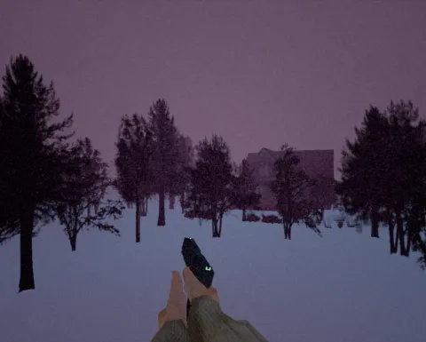 first person view of approaching a house with gun in hand