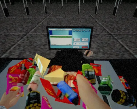 image of a pile of grocery at self-checkout till