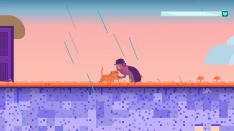 Teen Blueberry petting a cat