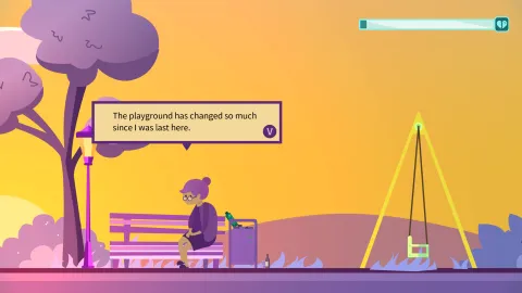 Elderly Blueberry sitting on bench at playground