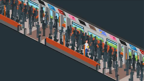 Protagonist on busy train