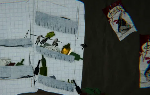 Walker carries two bodies on the giant fridge inside the crow technician's memory.