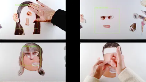 Screenshots from real-time face and object recognition of exquisite corpse.
