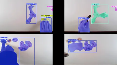 Screenshots from real-time face and object recognition of exquisite corpse.