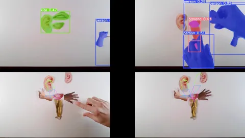 Screenshots from real-time face and object recognition of exquisite corpse.