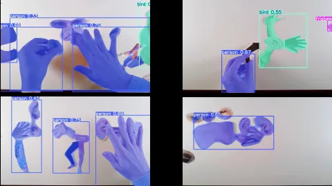 Screenshots from real-time face and object recognition of exquisite corpse.