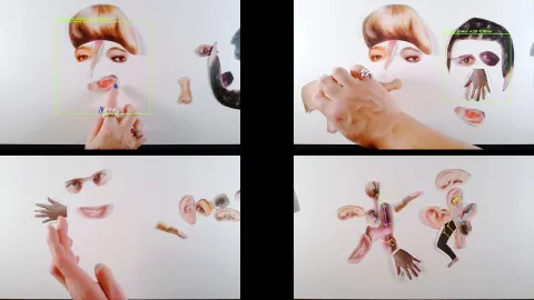 Screenshots from real-time face and object recognition of exquisite corpse.