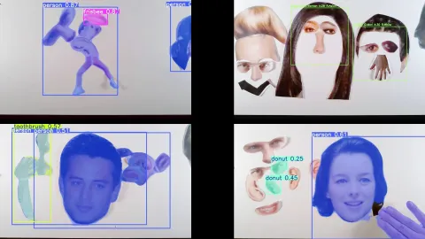 Screenshots from real-time face and object recognition of exquisite corpse.