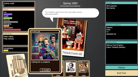 the C'est la vie! interface, player is about to play a "domestic animal" card