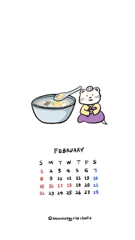 February calender with Dr.Weezle wearing Hanbok
