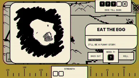 The player is rolling the dice to potentially eat an egg of the side of the road.